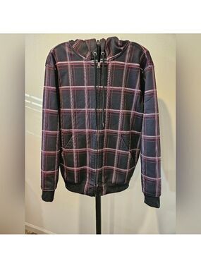 CHAMPS SPORTS MEN'S PLAID ZIPPERED HOODED LONG SLEEVED JACKET SIZE MEDIUM